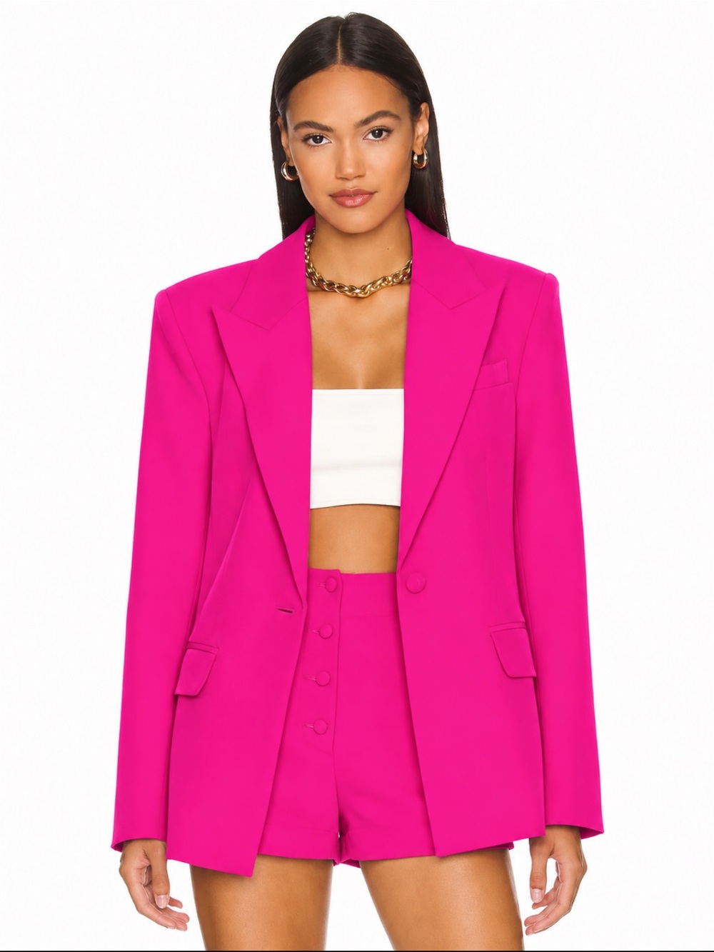 Camila Coelho Morena Fuchsia Pink Oversized Longline Blazer Medium EUC!